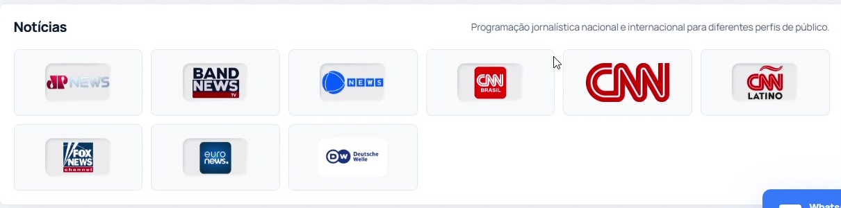 Canais de notícias disponíveis no pacote