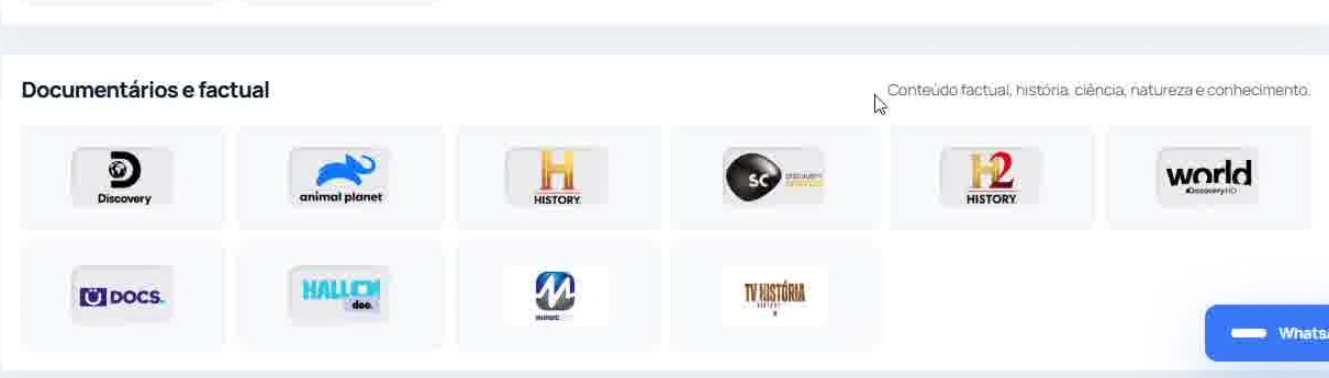 Canais de documentários disponíveis no pacote